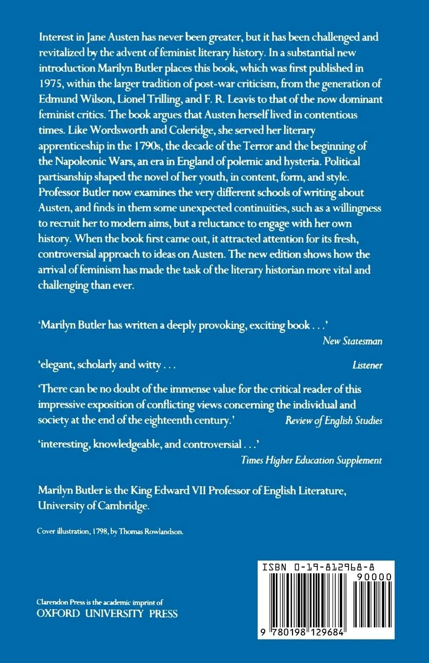 Rückseite: 9780198129684 | Jane Austen and the War of Ideas | Marilyn Bulter (u. a.) | Buch