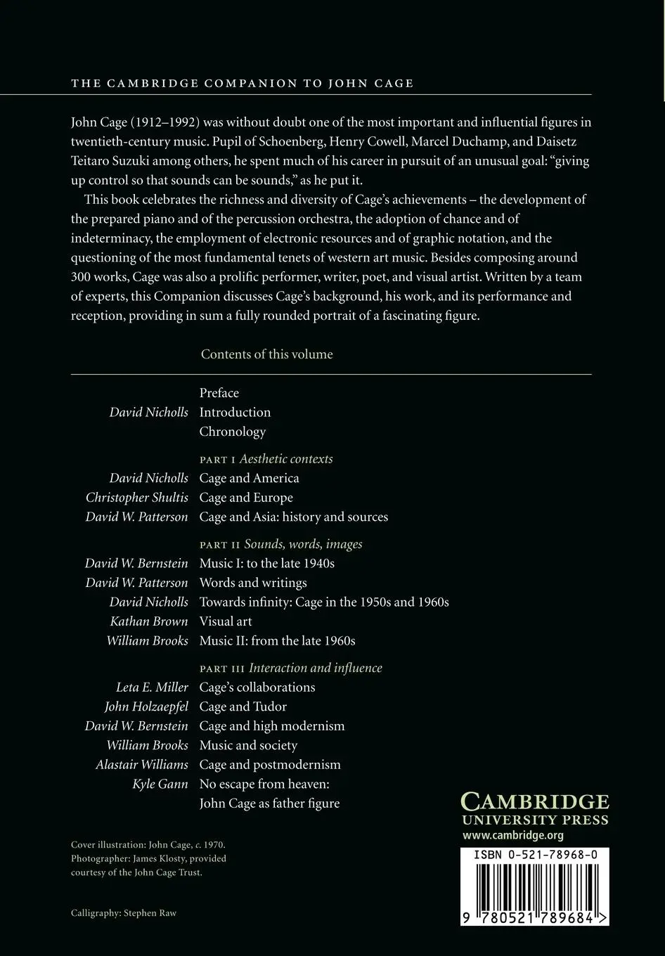 Rückseite: 9780521789684 | The Cambridge Companion to John Cage | David Nicholls (u. a.) | Buch