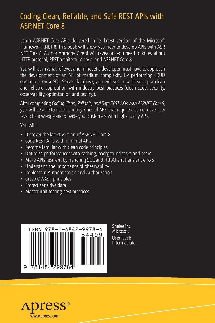 Rückseite: 9781484299784 | Coding Clean, Reliable, and Safe REST APIs with ASP.NET Core 8 | Buch