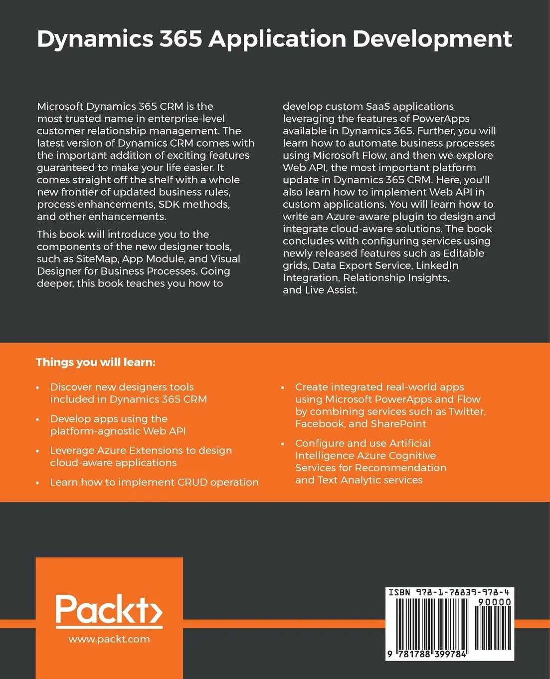 Rückseite: 9781788399784 | Dynamics 365 Application Development | Deepesh Somani (u. a.) | Buch