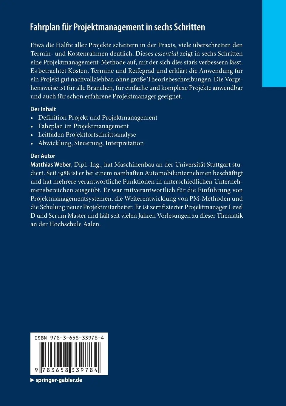 Rückseite: 9783658339784 | Fahrplan für Projektmanagement in sechs Schritten | Matthias Weber