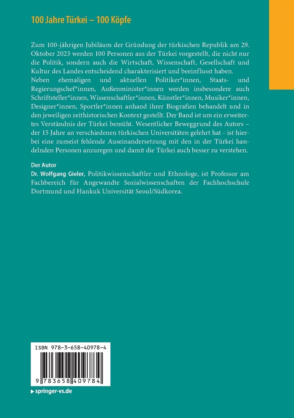 Rückseite: 9783658409784 | 100 Jahre Türkei ¿ 100 Köpfe | Wolfgang Gieler | Taschenbuch | xi