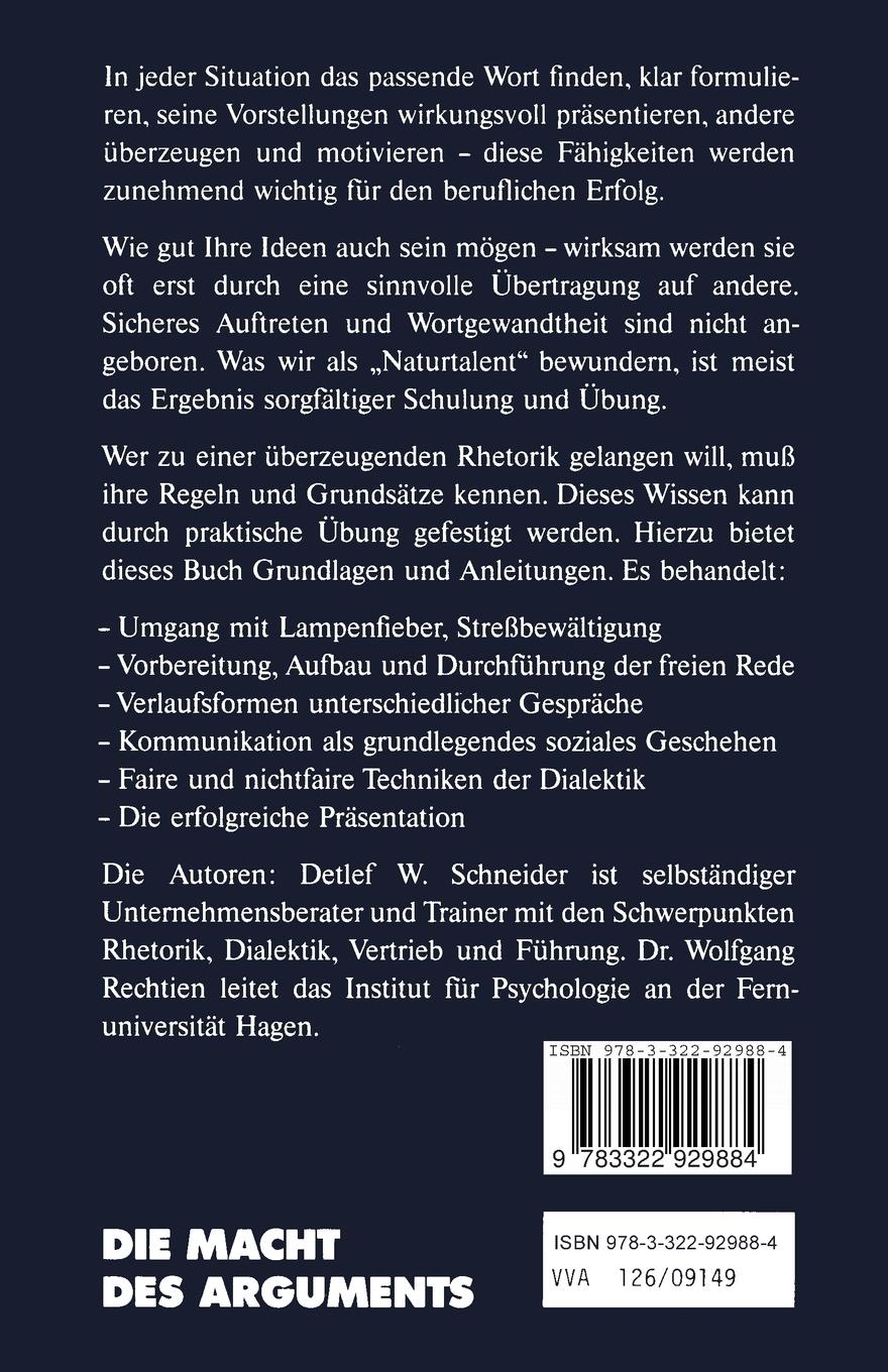 Rückseite: 9783322929884 | Die Macht des Arguments | W. Rechtien | Taschenbuch | 263 S. | Deutsch
