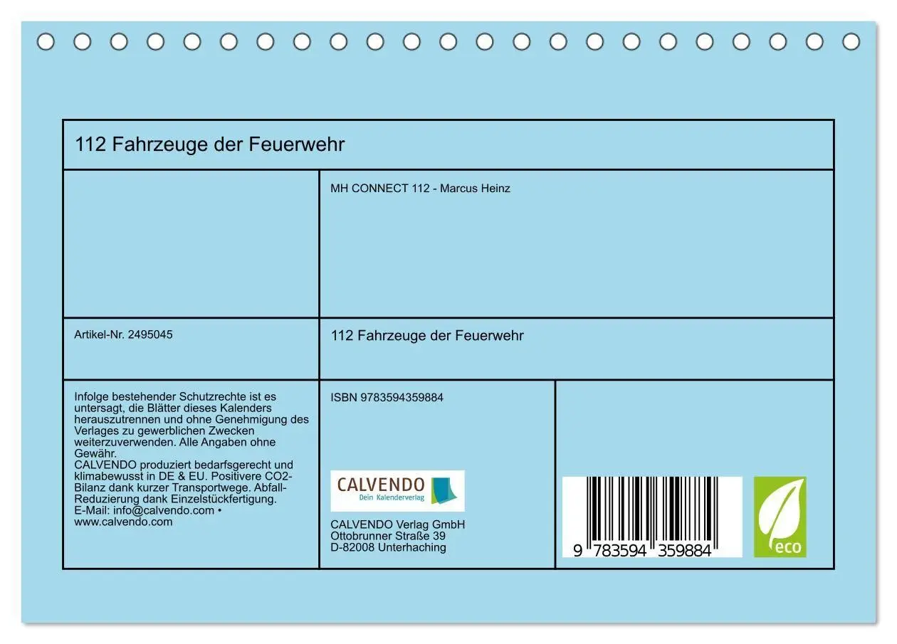 Bild: 9783594359884 | 112 Fahrzeuge der Feuerwehr (Tischkalender 2027 DIN A5 quer),...