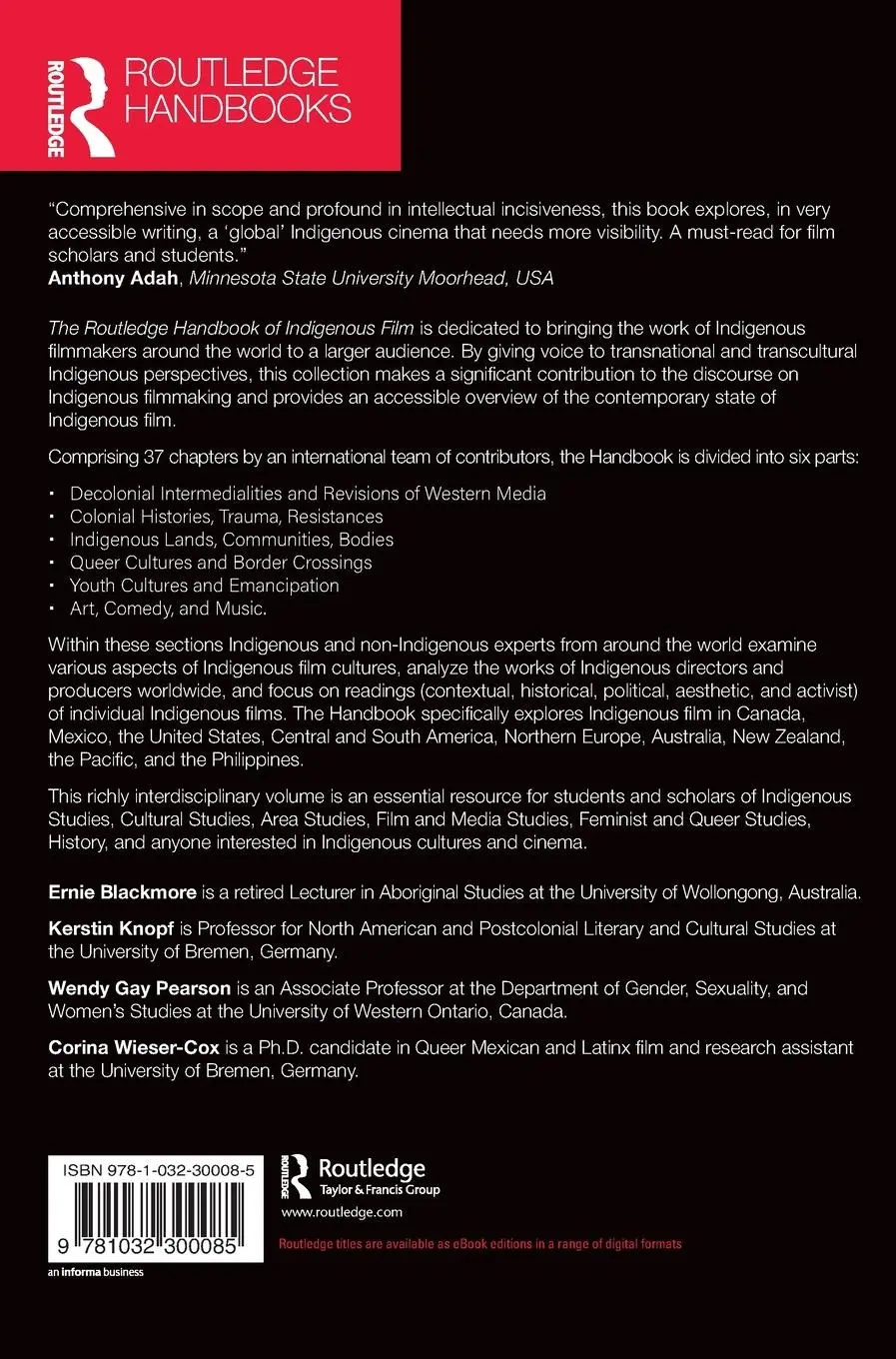 Rückseite: 9781032300085 | The Routledge Handbook of Indigenous Film | Ernie Blackmore (u. a.)