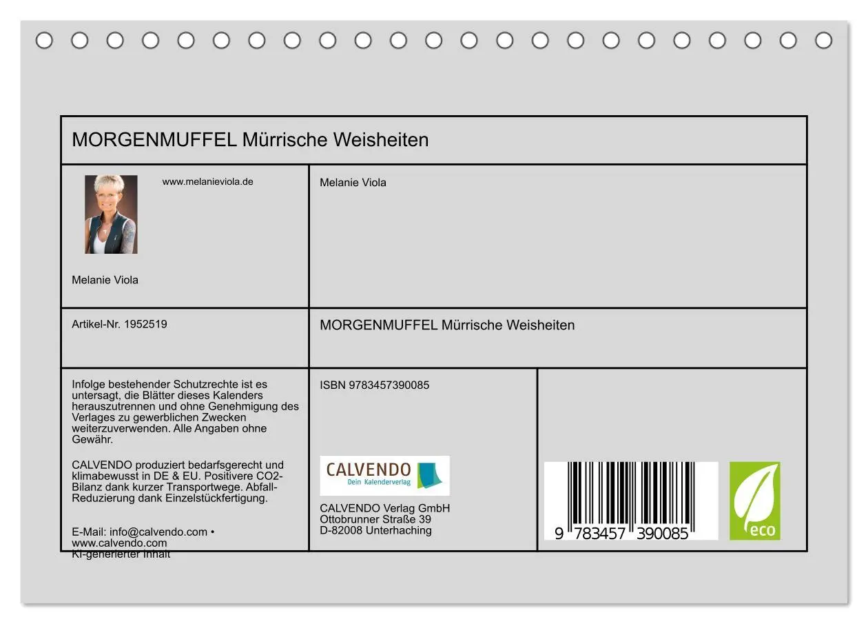 Bild: 9783457390085 | MORGENMUFFEL Mürrische Weisheiten (Tischkalender 2026 DIN A5 quer),...