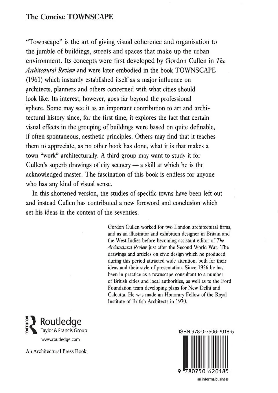 Rückseite: 9780750620185 | Concise Townscape | Gordon Cullen | Taschenbuch | Englisch | Routledge