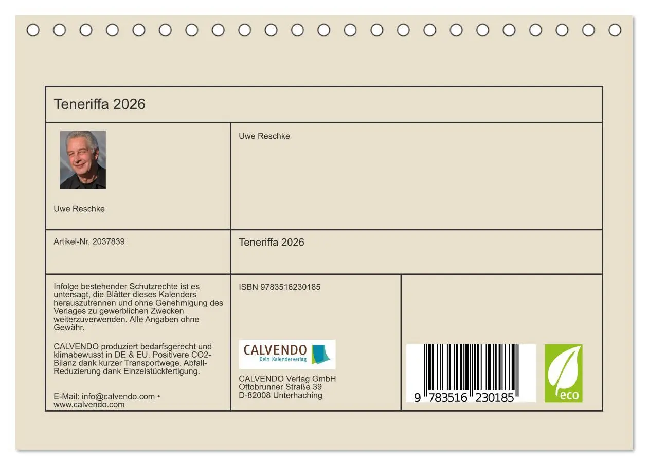 Bild: 9783516230185 | Teneriffa 2026 (Tischkalender 2026 DIN A5 quer), CALVENDO...