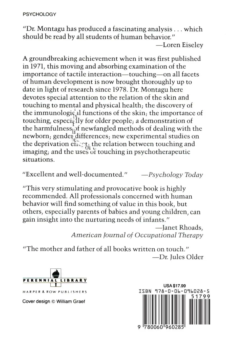 Rückseite: 9780060960285 | Touching | The Human Significance of the Skin | Ashley Montagu | Buch