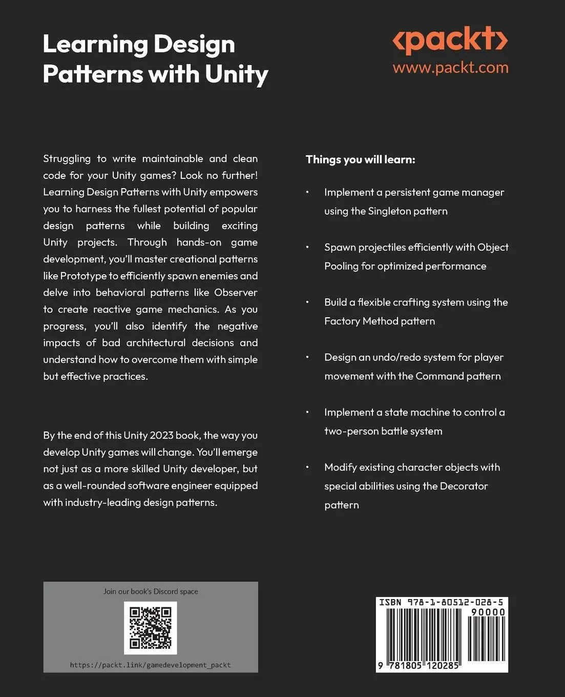 Rückseite: 9781805120285 | Learning Design Patterns with Unity | Harrison Ferrone | Taschenbuch