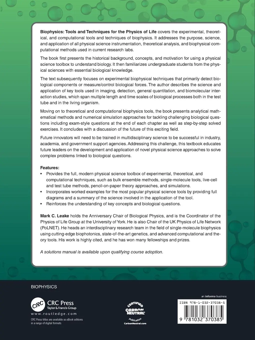 Rückseite: 9781032370385 | Biophysics | Tools and Techniques for the Physics of Life | Leake