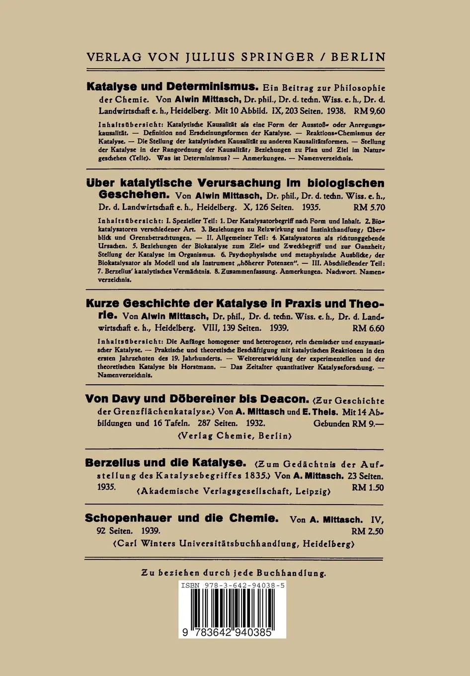 Rückseite: 9783642940385 | Julius Robert Mayers Kausalbegriff | Alwin Mittasch | Taschenbuch