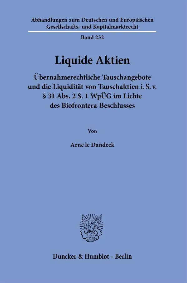 Cover: 9783428190485 | Liquide Aktien. | Arne le Dandeck | Taschenbuch | 280 S. | Deutsch