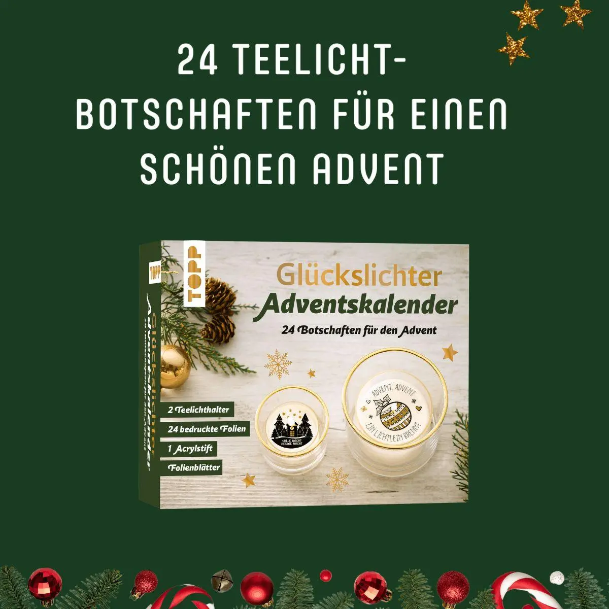 Bild: 4007742170585 | Adventskalender Glückslichter | 24 Teelicht Botschaften | Frechverlag