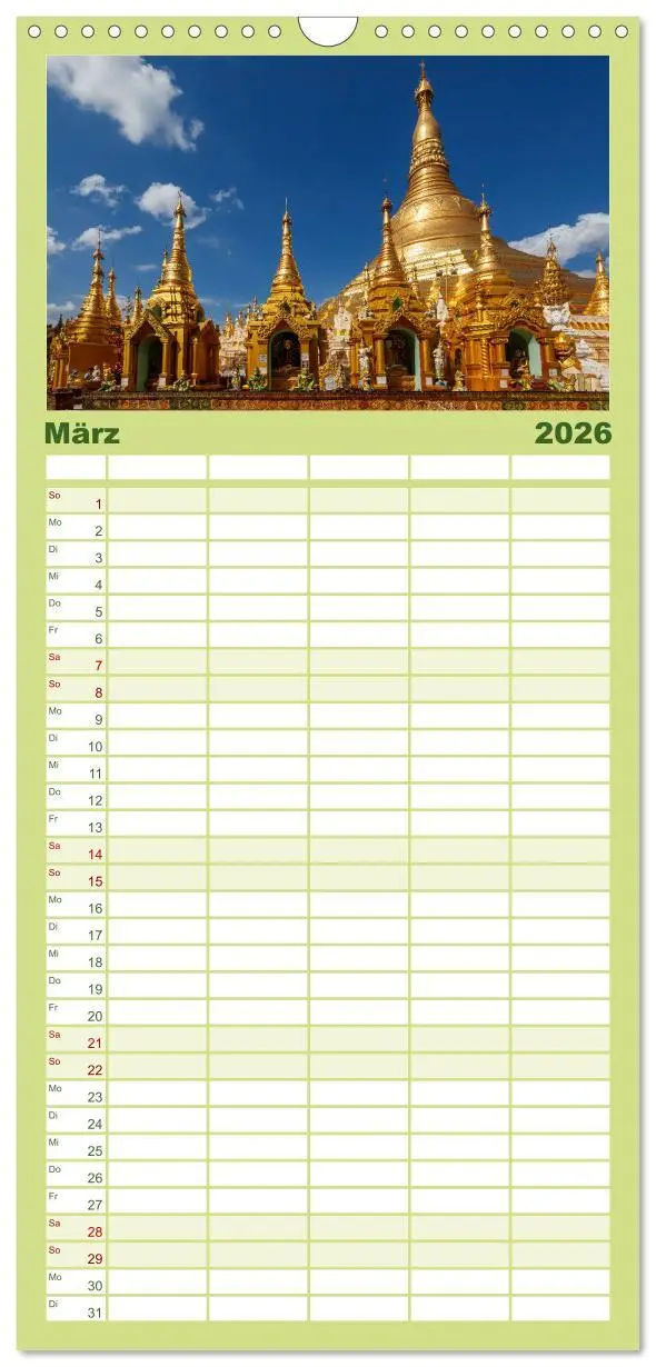 Bild: 9783516500585 | Familienplaner 2026 - Wunderbares Myanmar mit 5 Spalten...