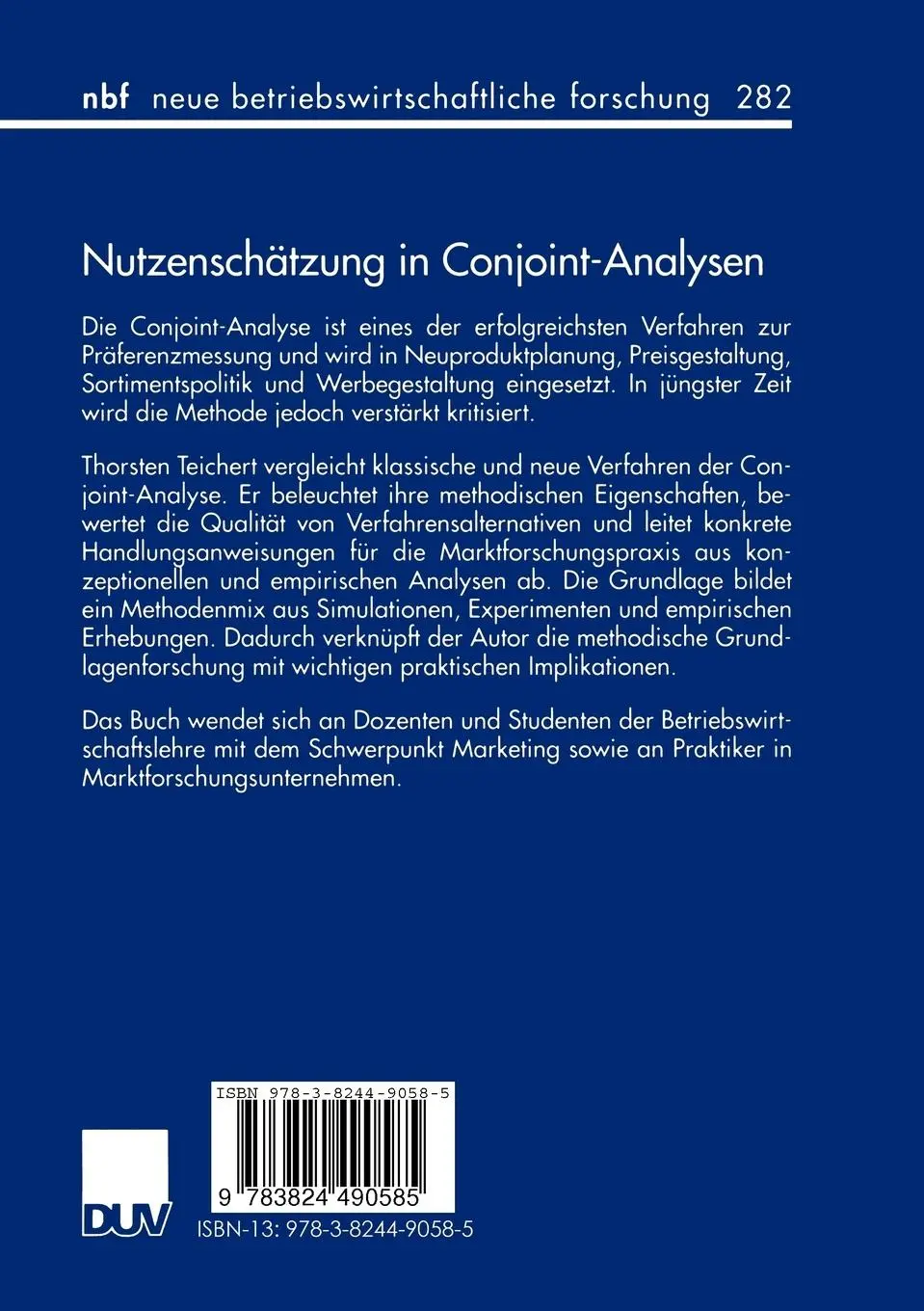 Rückseite: 9783824490585 | Nutzenschätzung in Conjoint-Analysen | Thorsten Teichert | Taschenbuch