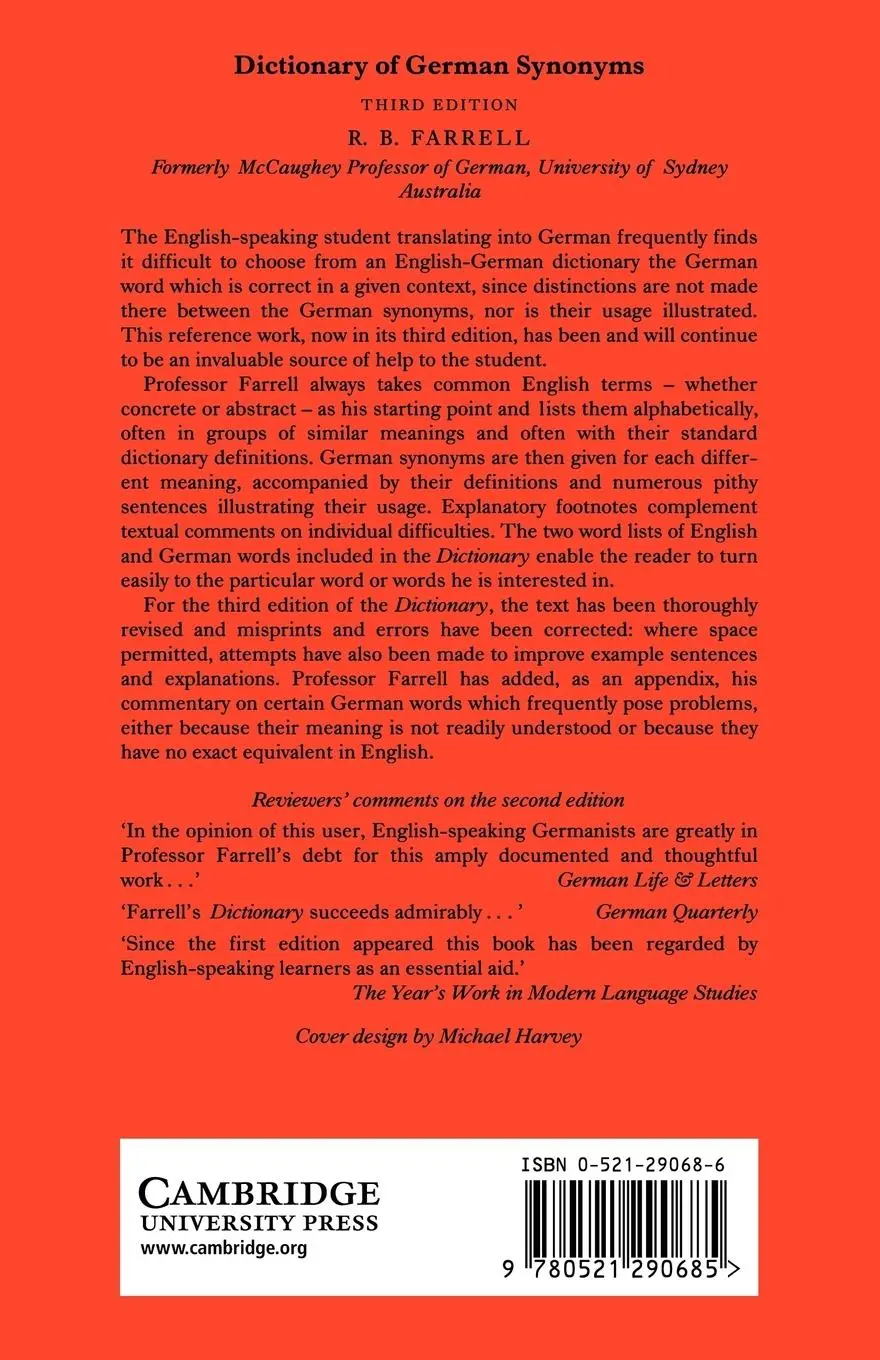 Rückseite: 9780521290685 | Dictionary of German Synonyms | R. B. Farrell (u. a.) | Taschenbuch