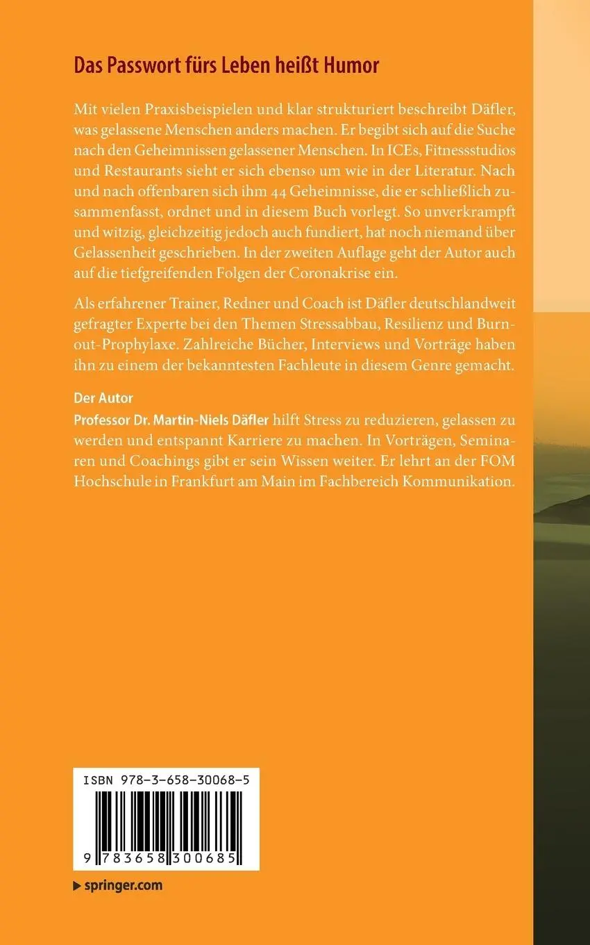 Rückseite: 9783658300685 | Das Passwort fürs Leben heißt Humor | Martin-Niels Däfler | Buch