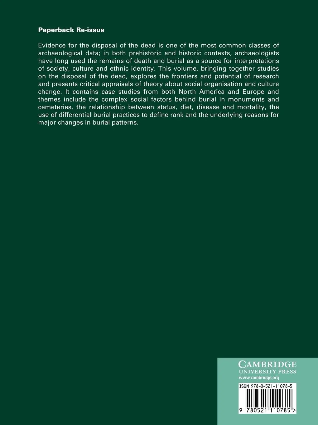 Rückseite: 9780521110785 | The Archaeology of Death | Robert Chapman (u. a.) | Taschenbuch | 2009