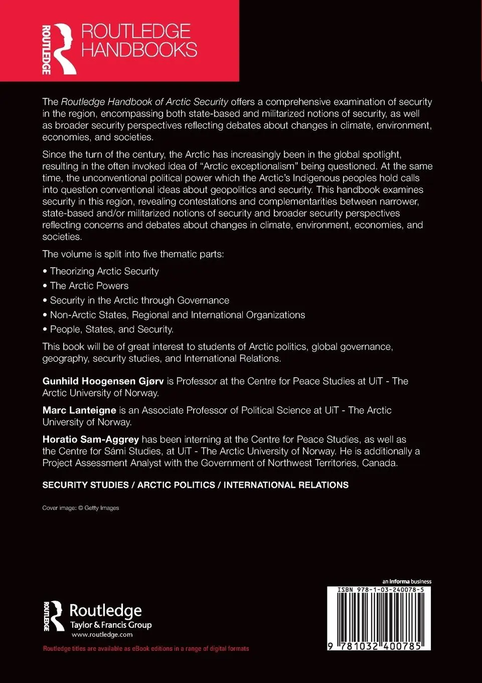 Rückseite: 9781032400785 | Routledge Handbook of Arctic Security | Gjørv (u. a.) | Taschenbuch