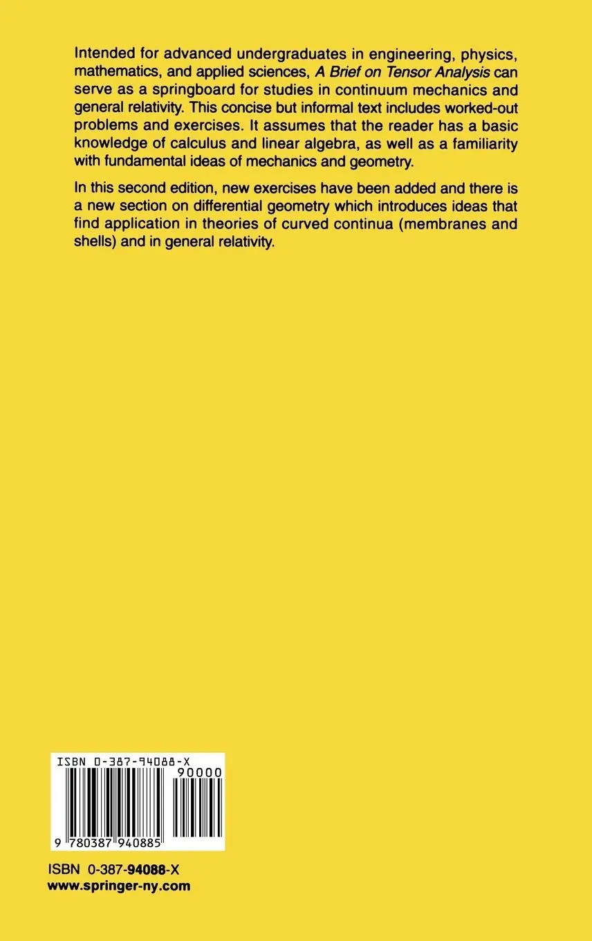 Rückseite: 9780387940885 | A Brief on Tensor Analysis | James G. Simmonds | Buch | xiv | Englisch