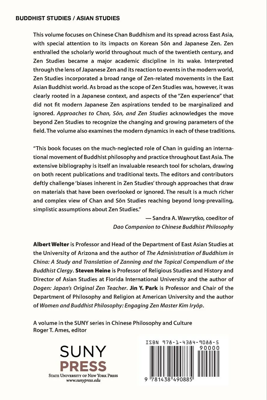 Rückseite: 9781438490885 | Approaches to Chan, S¿n, and Zen Studies | Albert Welter (u. a.)