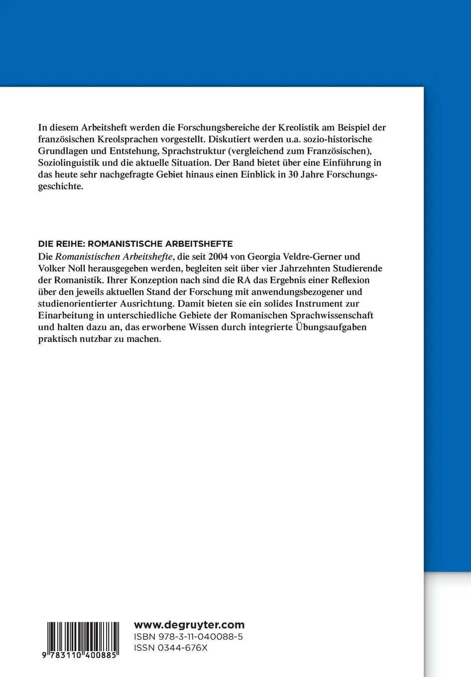 Rückseite: 9783110400885 | Kreolisch und Französisch | Peter Stein | Taschenbuch | XII | Deutsch