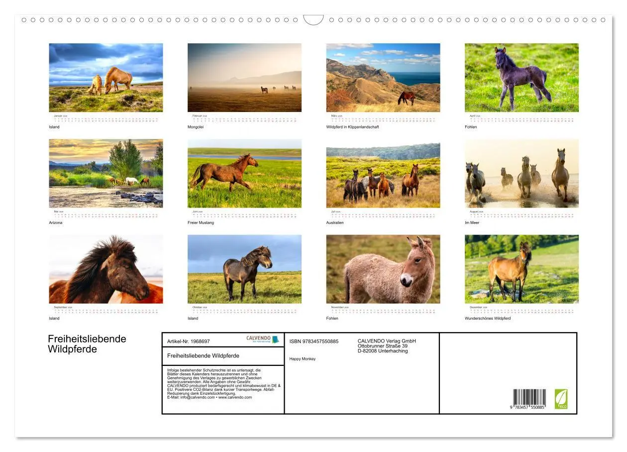 Bild: 9783457550885 | Freiheitsliebende Wildpferde (Wandkalender 2026 DIN A2 quer),...