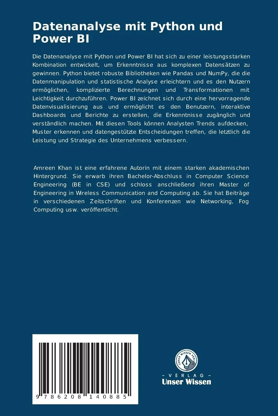 Rückseite: 9786208140885 | Datenanalyse mit Python und Power BI | Amreen Khan | Taschenbuch