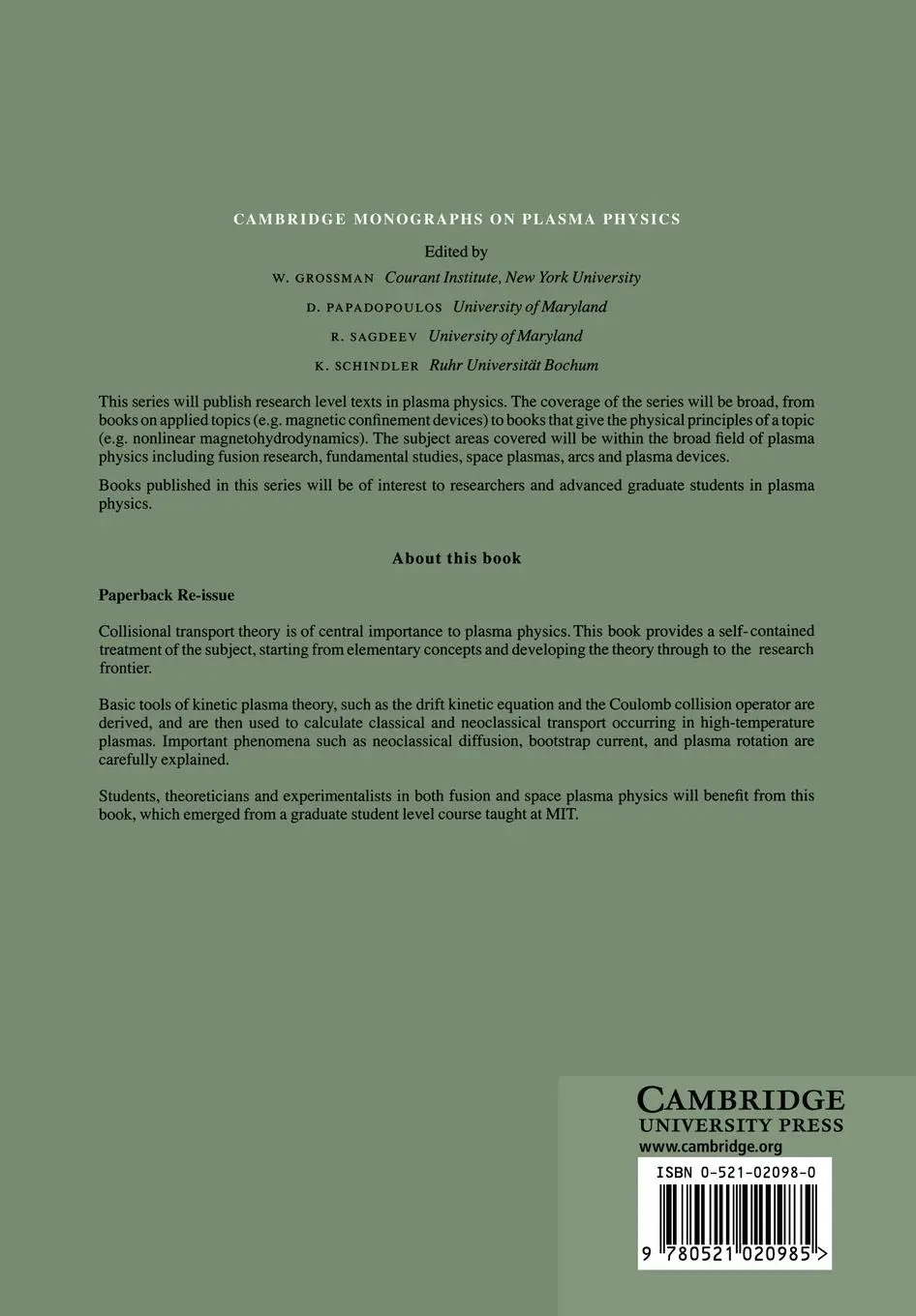 Rückseite: 9780521020985 | Collisional Transport in Magnetized Plasmas | Per Helander (u. a.)