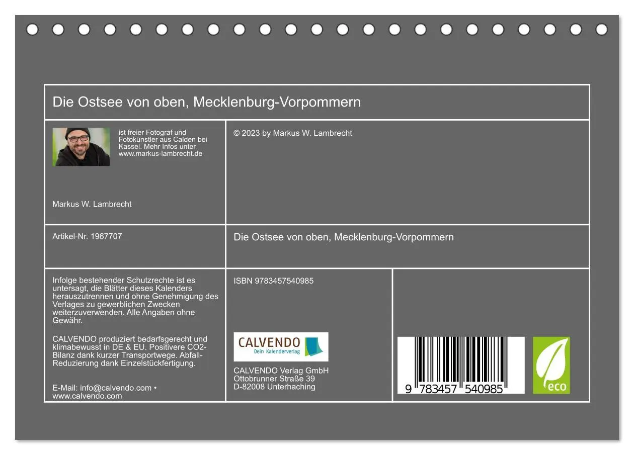 Bild: 9783457540985 | Die Ostsee von oben, Mecklenburg-Vorpommern (Tischkalender 2026 DIN...