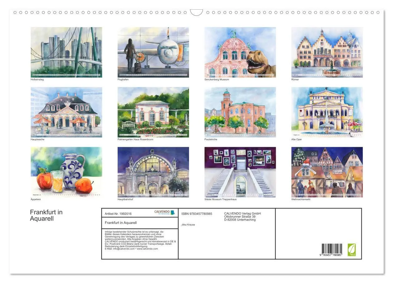 Bild: 9783457780985 | Frankfurt in Aquarell (Wandkalender 2026 DIN A2 quer), CALVENDO...