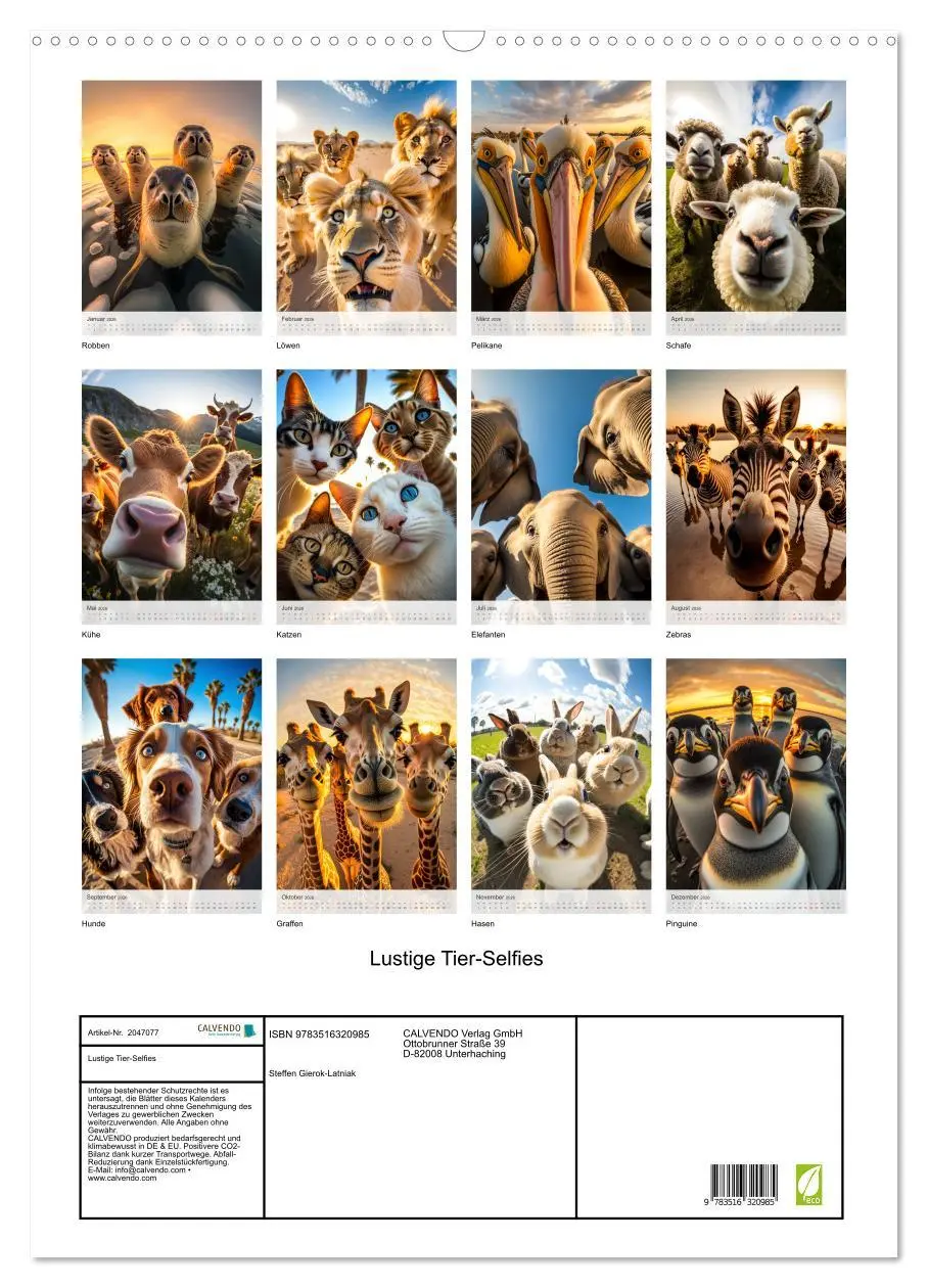 Bild: 9783516320985 | Lustige Tier-Selfies (Wandkalender 2026 DIN A2 hoch), CALVENDO...