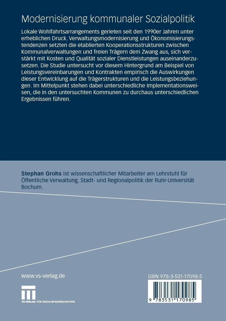 Rückseite: 9783531170985 | Modernisierung kommunaler Sozialpolitik | Stephan Grohs | Taschenbuch
