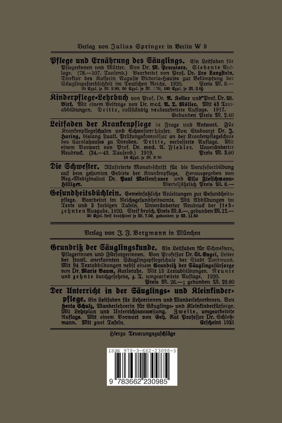 Rückseite: 9783662230985 | Säuglingspflegefibel | Antonie Zerwer (u. a.) | Taschenbuch | 72 S.