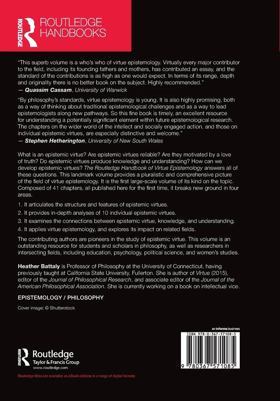 Rückseite: 9780367571085 | The Routledge Handbook of Virtue Epistemology | Heather Battaly | Buch
