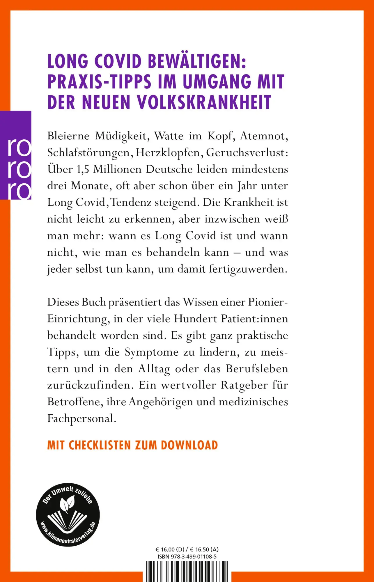Rückseite: 9783499011085 | Das Long Covid Selbsthilfe-Buch | Oxford Post Covid Clinic | Buch
