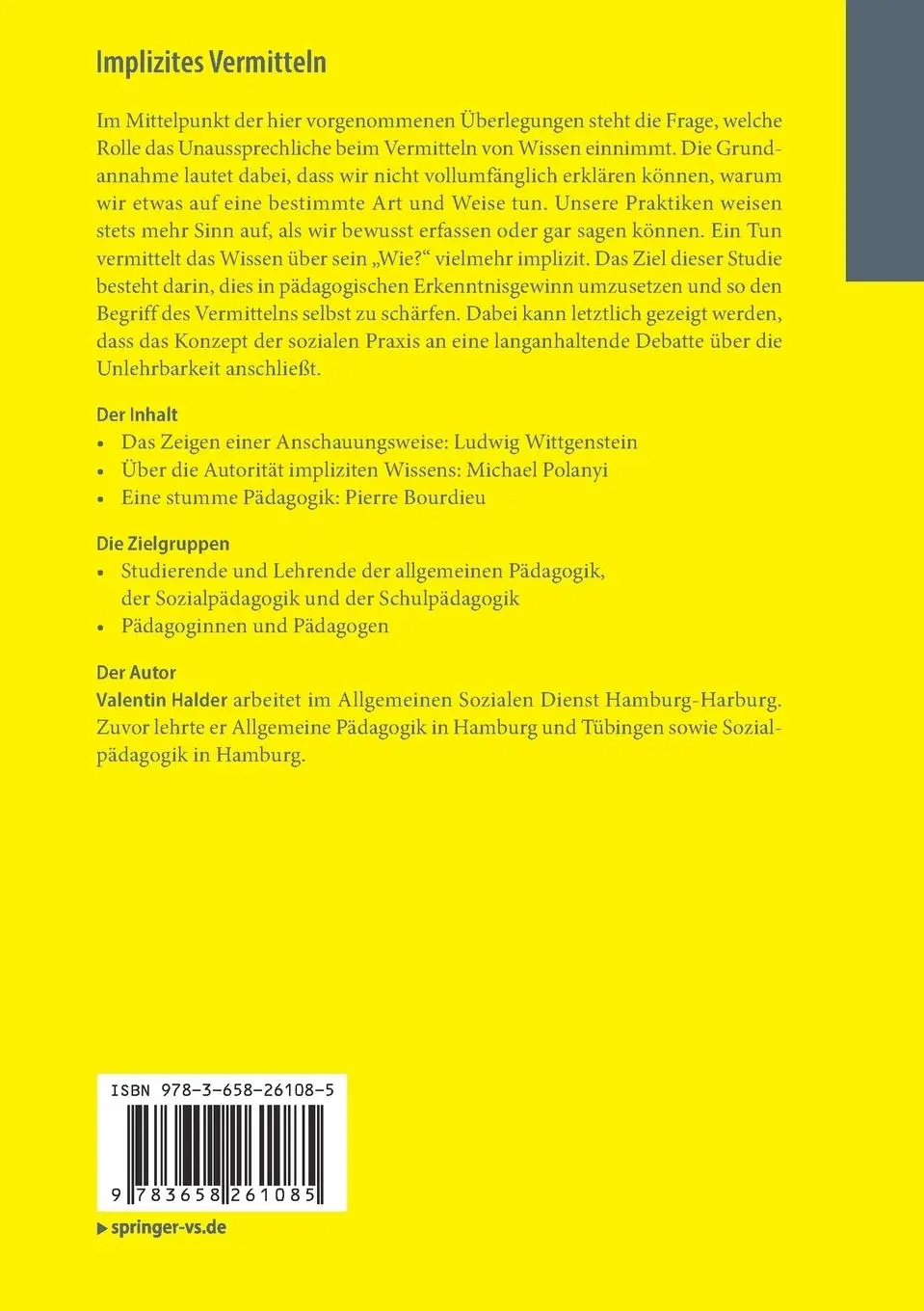 Rückseite: 9783658261085 | Implizites Vermitteln | Valentin Halder | Taschenbuch | v | Deutsch