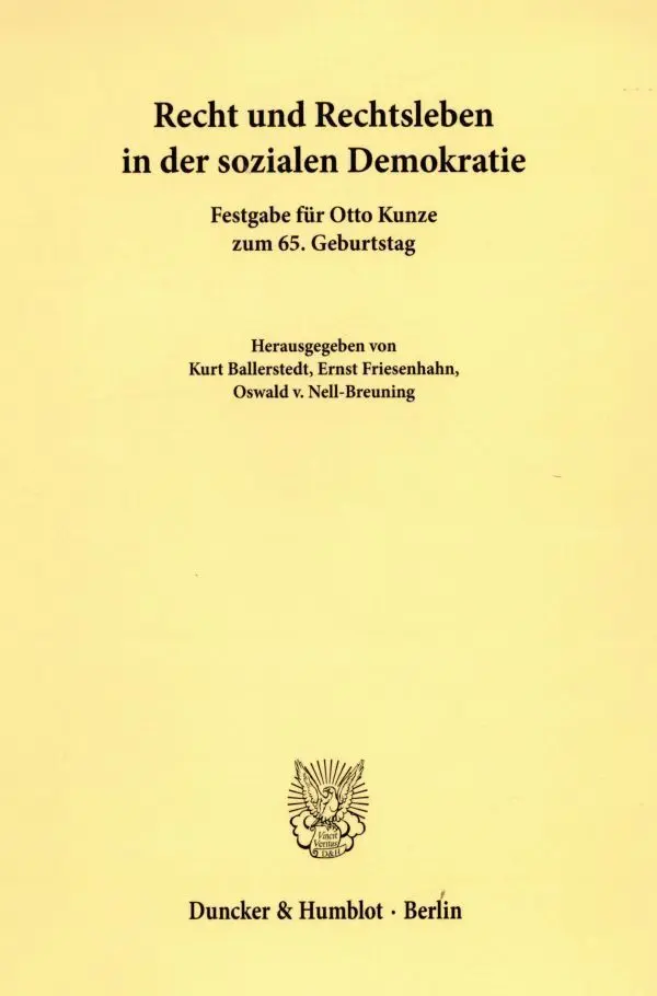 Cover: 9783428021185 | Recht und Rechtsleben in der sozialen Demokratie. | Taschenbuch | VIII