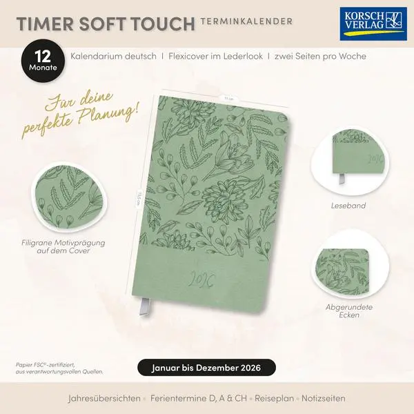 Bild: 9783731891185 | Timer Soft Touch himmelblau 2026 | Verlag Korsch | Buch | 128 S.
