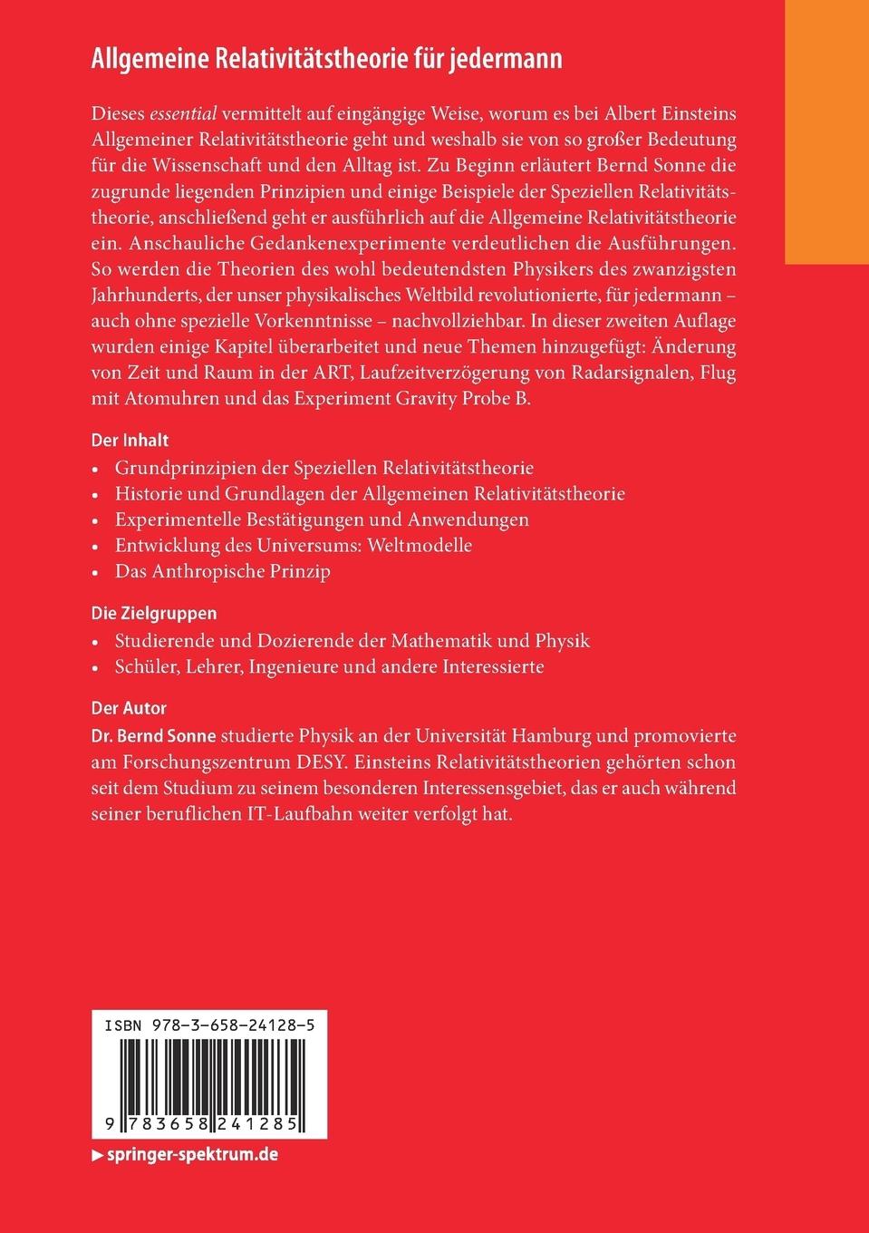 Rückseite: 9783658241285 | Allgemeine Relativitätstheorie für jedermann | Bernd Sonne | Buch