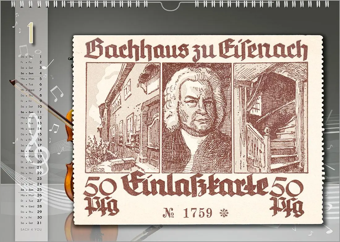 Bild: 9783969031285 | Komponisten-Kalender, Bach-Kalender, Musik-Kalender 2026, DIN A3 | Jr.