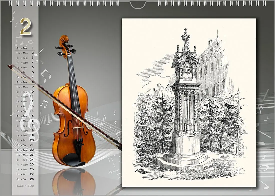 Bild: 9783969031285 | Komponisten-Kalender, Bach-Kalender, Musik-Kalender 2026, DIN A3 | Jr.