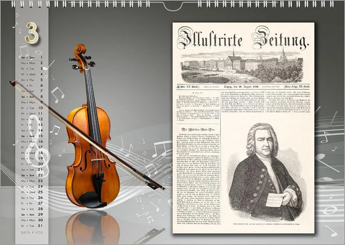 Bild: 9783969031285 | Komponisten-Kalender, Bach-Kalender, Musik-Kalender 2026, DIN A3 | Jr.