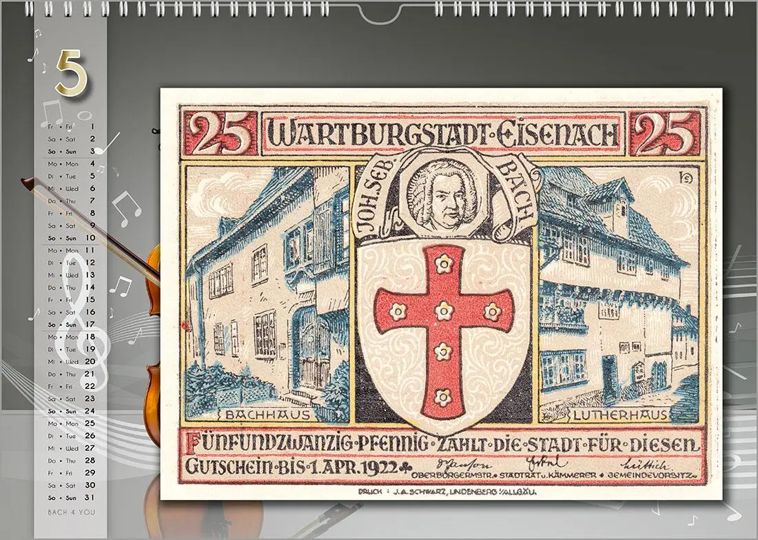 Bild: 9783969031285 | Komponisten-Kalender, Bach-Kalender, Musik-Kalender 2026, DIN A3 | Jr.