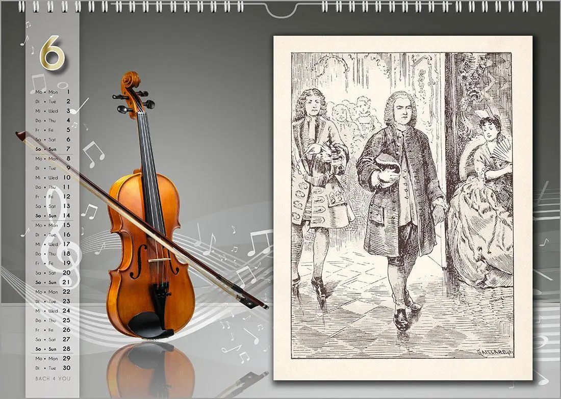 Bild: 9783969031285 | Komponisten-Kalender, Bach-Kalender, Musik-Kalender 2026, DIN A3 | Jr.