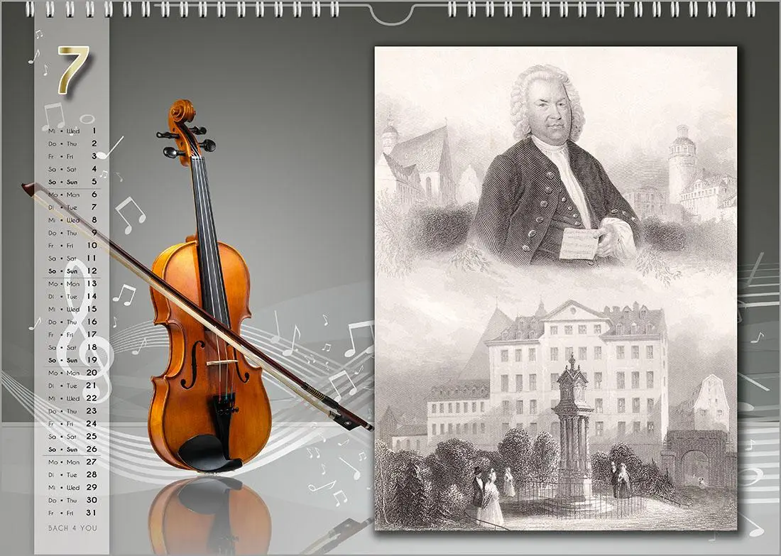 Bild: 9783969031285 | Komponisten-Kalender, Bach-Kalender, Musik-Kalender 2026, DIN A3 | Jr.