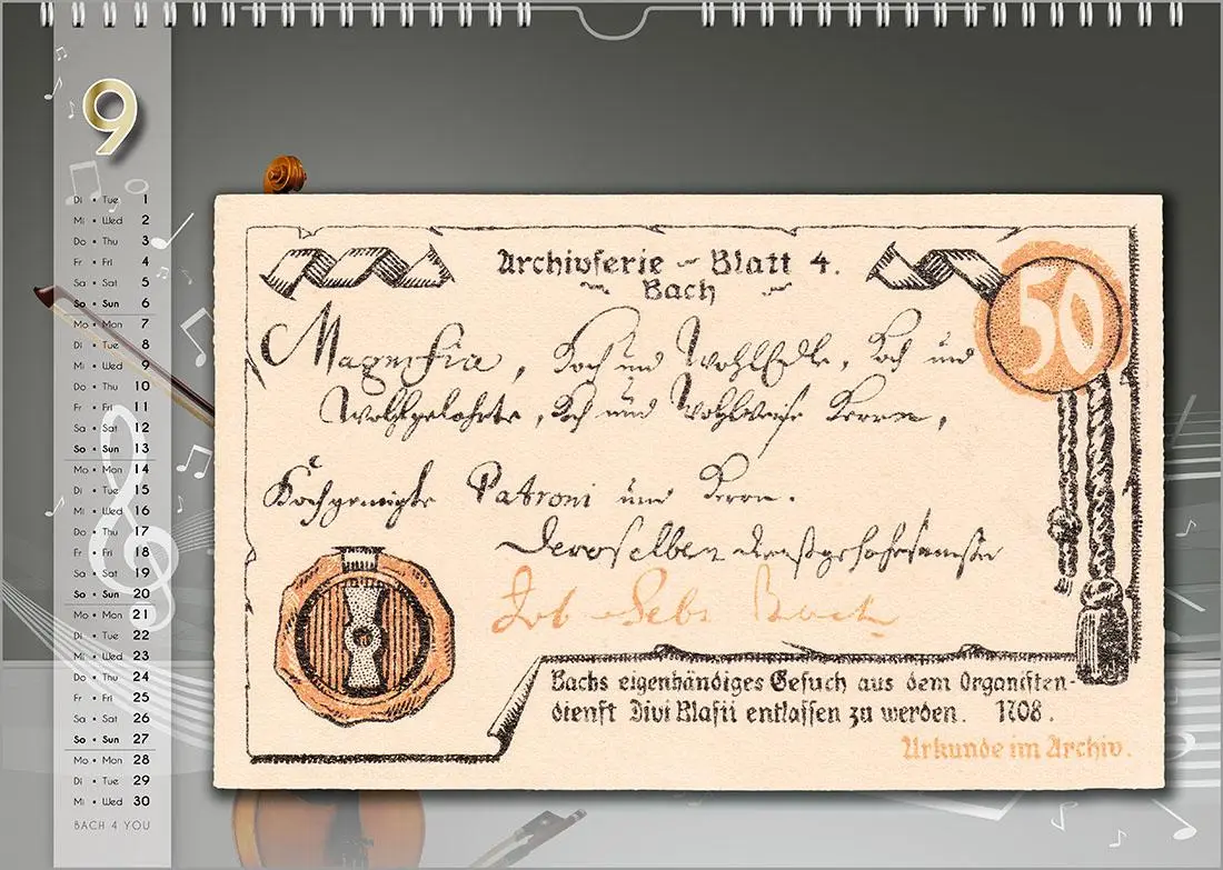 Bild: 9783969031285 | Komponisten-Kalender, Bach-Kalender, Musik-Kalender 2026, DIN A3 | Jr.
