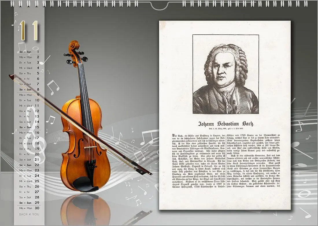 Bild: 9783969031285 | Komponisten-Kalender, Bach-Kalender, Musik-Kalender 2026, DIN A3 | Jr.