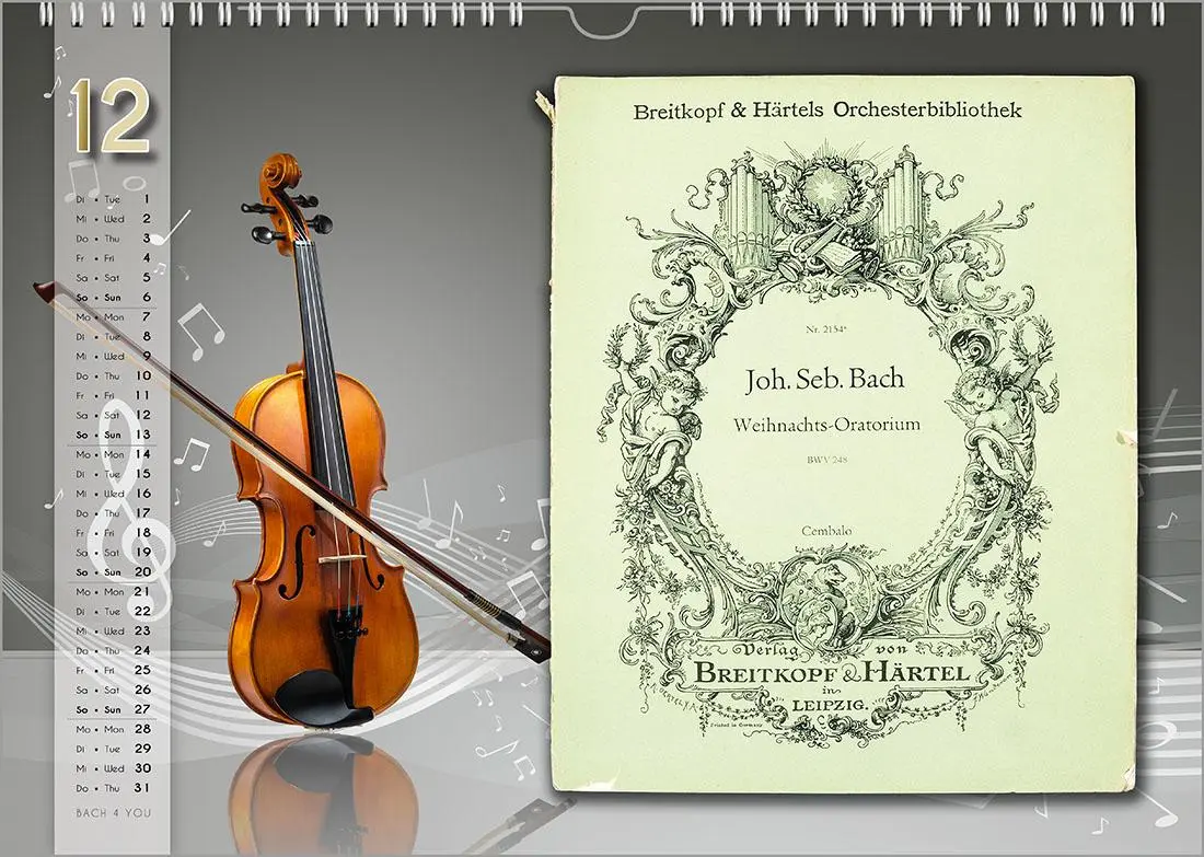 Bild: 9783969031285 | Komponisten-Kalender, Bach-Kalender, Musik-Kalender 2026, DIN A3 | Jr.